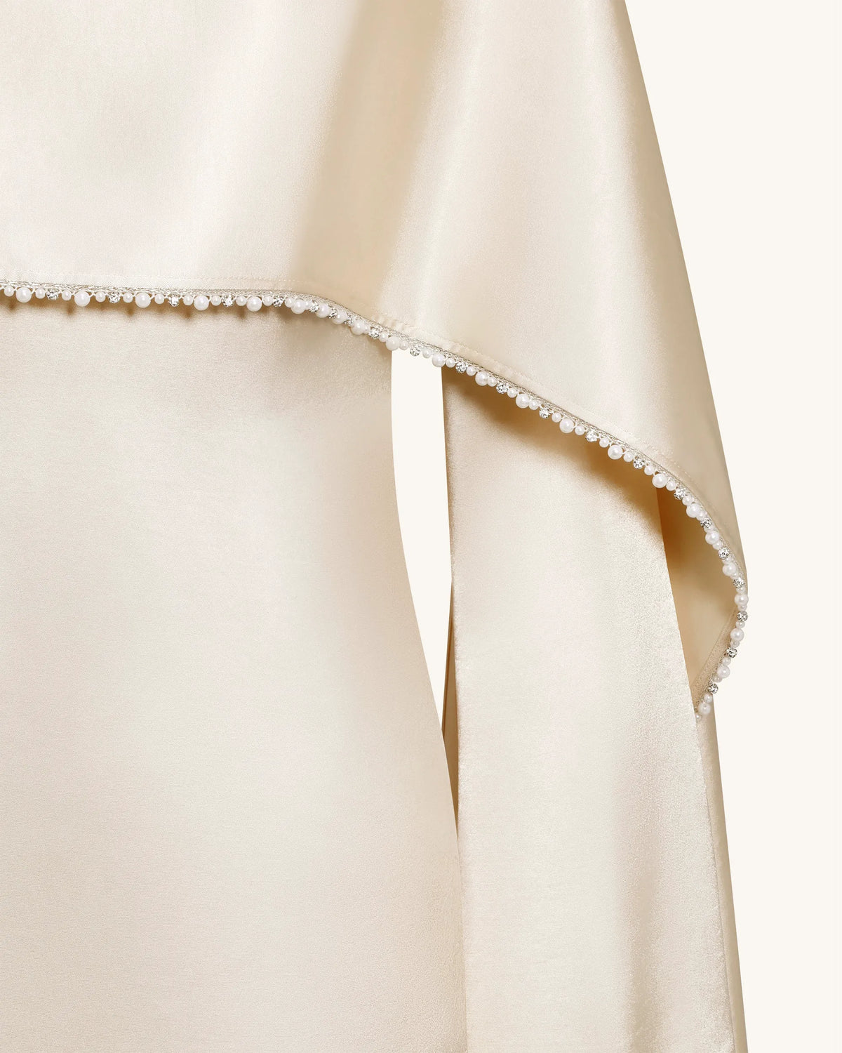 198Pearl-Trimmed Cape Sleeve Boat Neck Maxi Gown-Cream