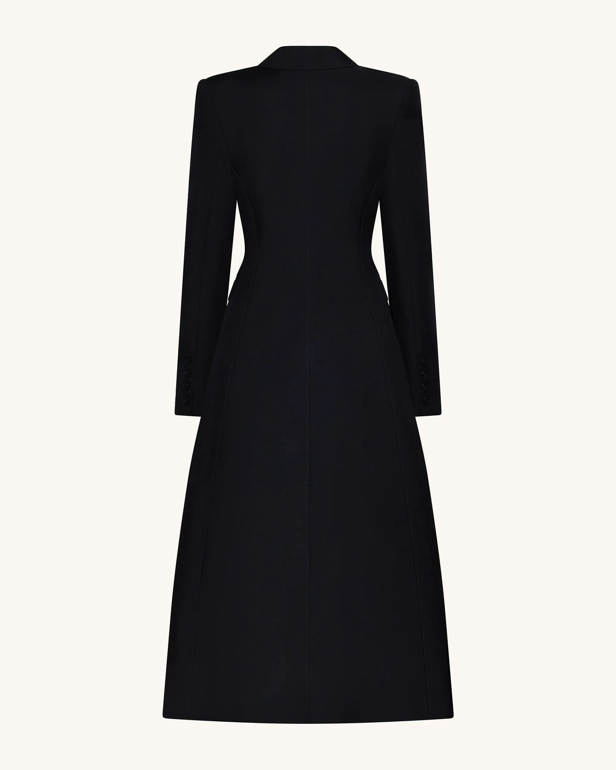 Structured Peak-Lapel Cutaway Maxi Blazer - Black