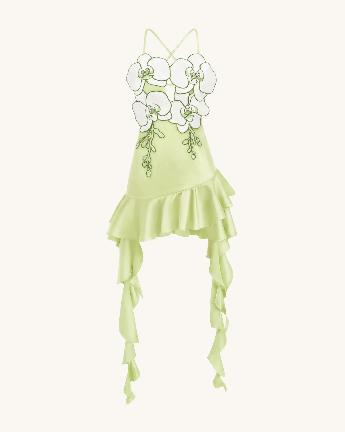 Orchid Embroidered Ruffle Hem Mini Dress - Light Green