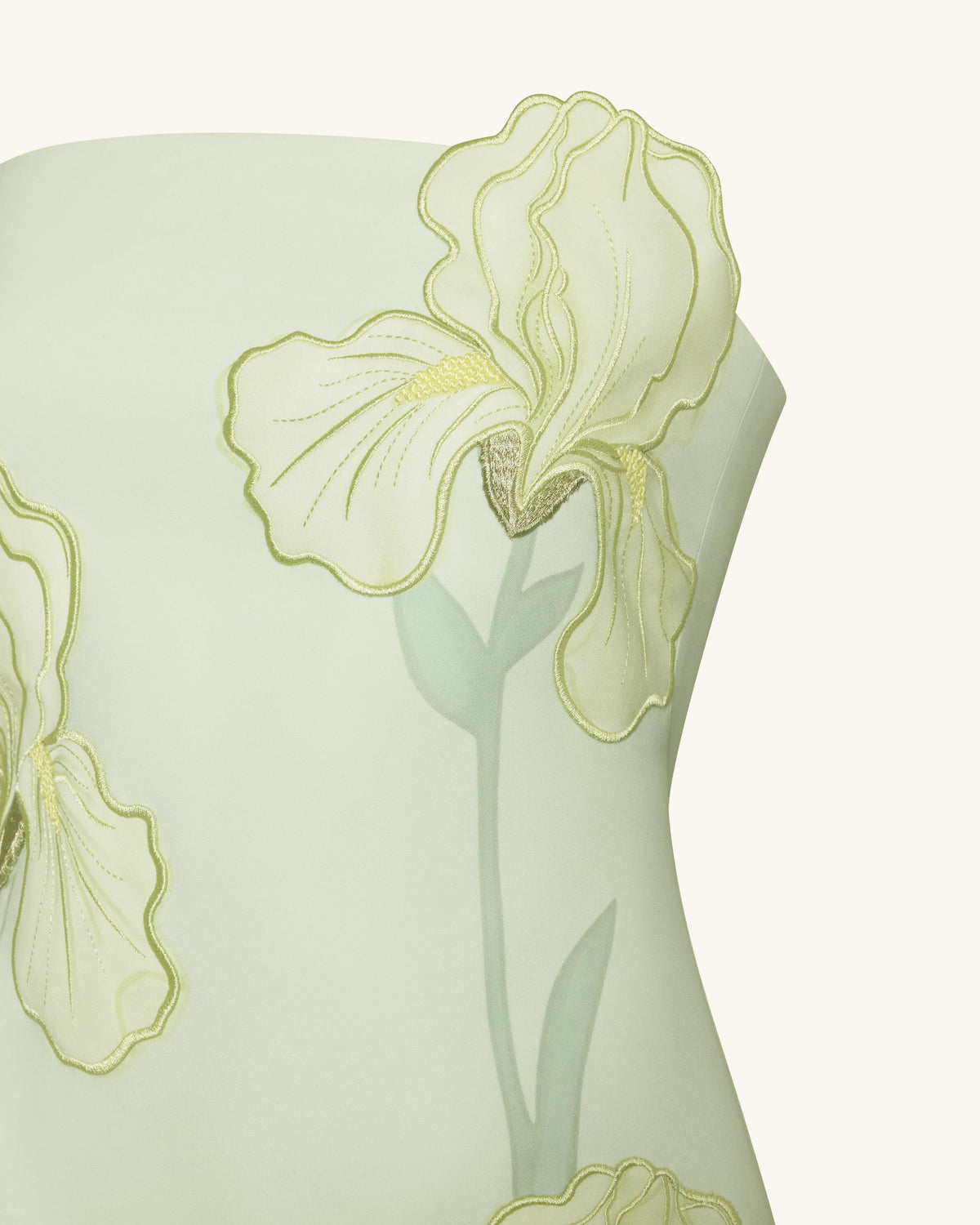Iris Floral Print Strapless Dress - Green
