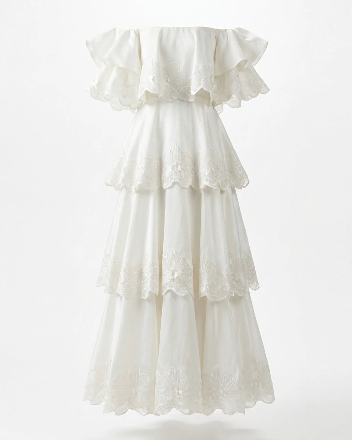 Orchid Embroidered Tiered Off-Shoulder Maxi Dress - White