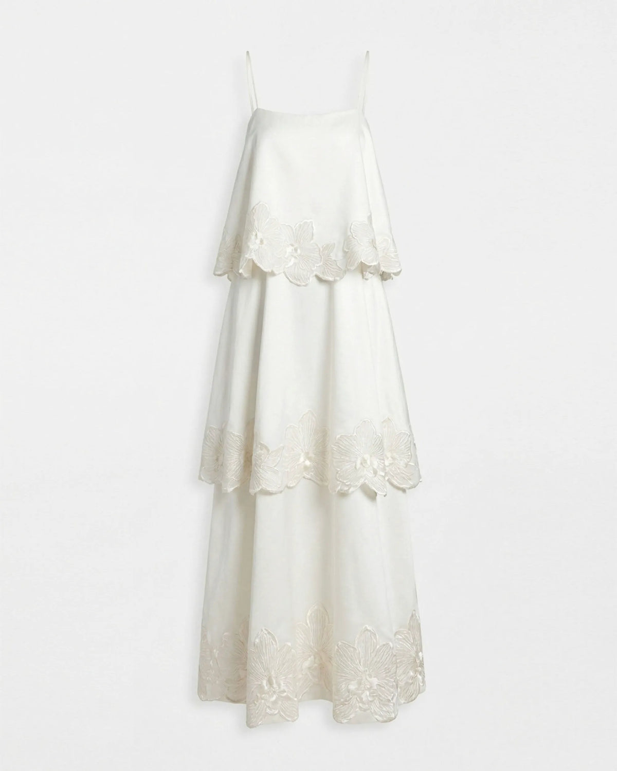 Orchid Embroidered Tiered Maxi Dress - White