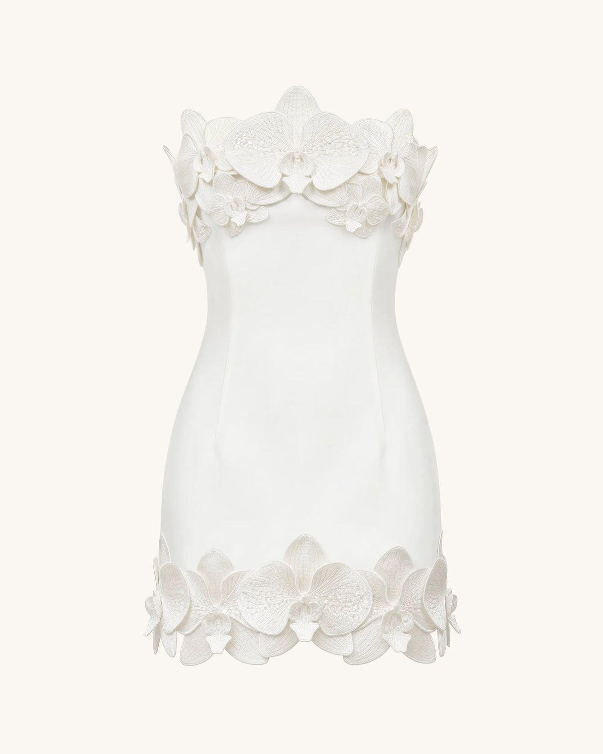Orchid Trim Strapless Mini Dress - White