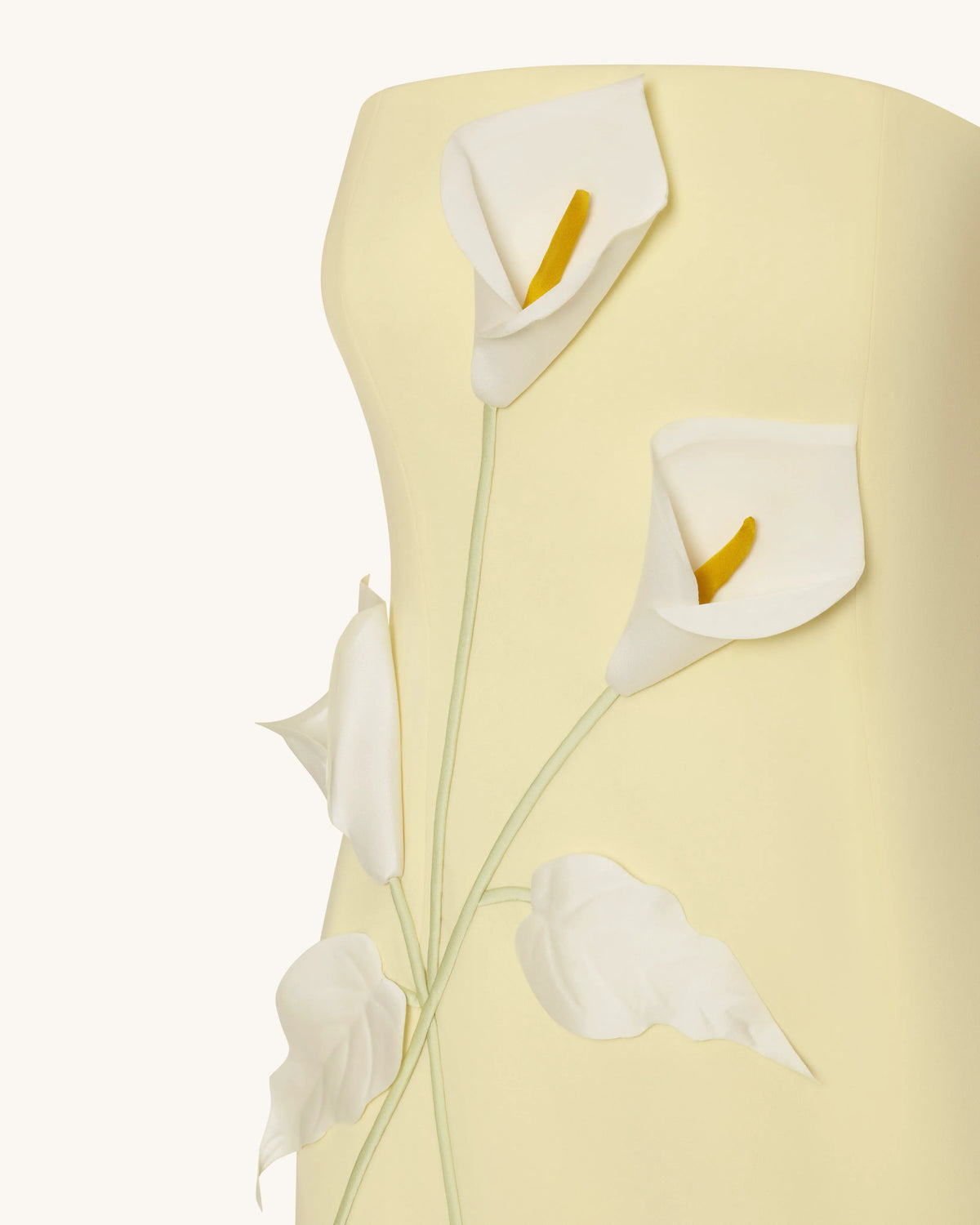 Floral Appliqué Strapless Dress - Yellow