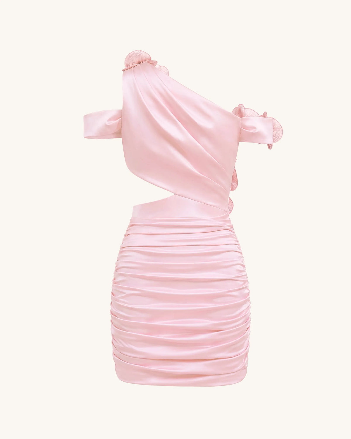 Orchid Embroidered Cutout Ruched Mini Dress - Blush Pink