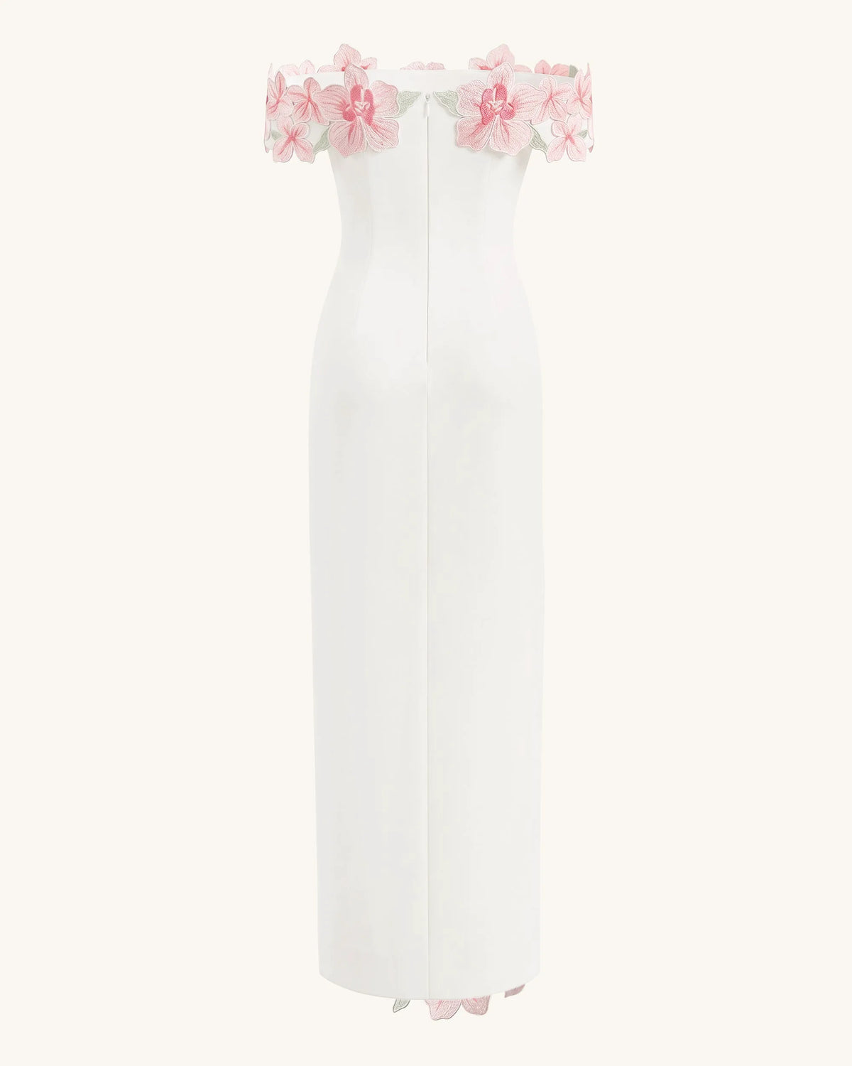 Flower Embroidered Off-Shoulder Maxi Dress - Ivory