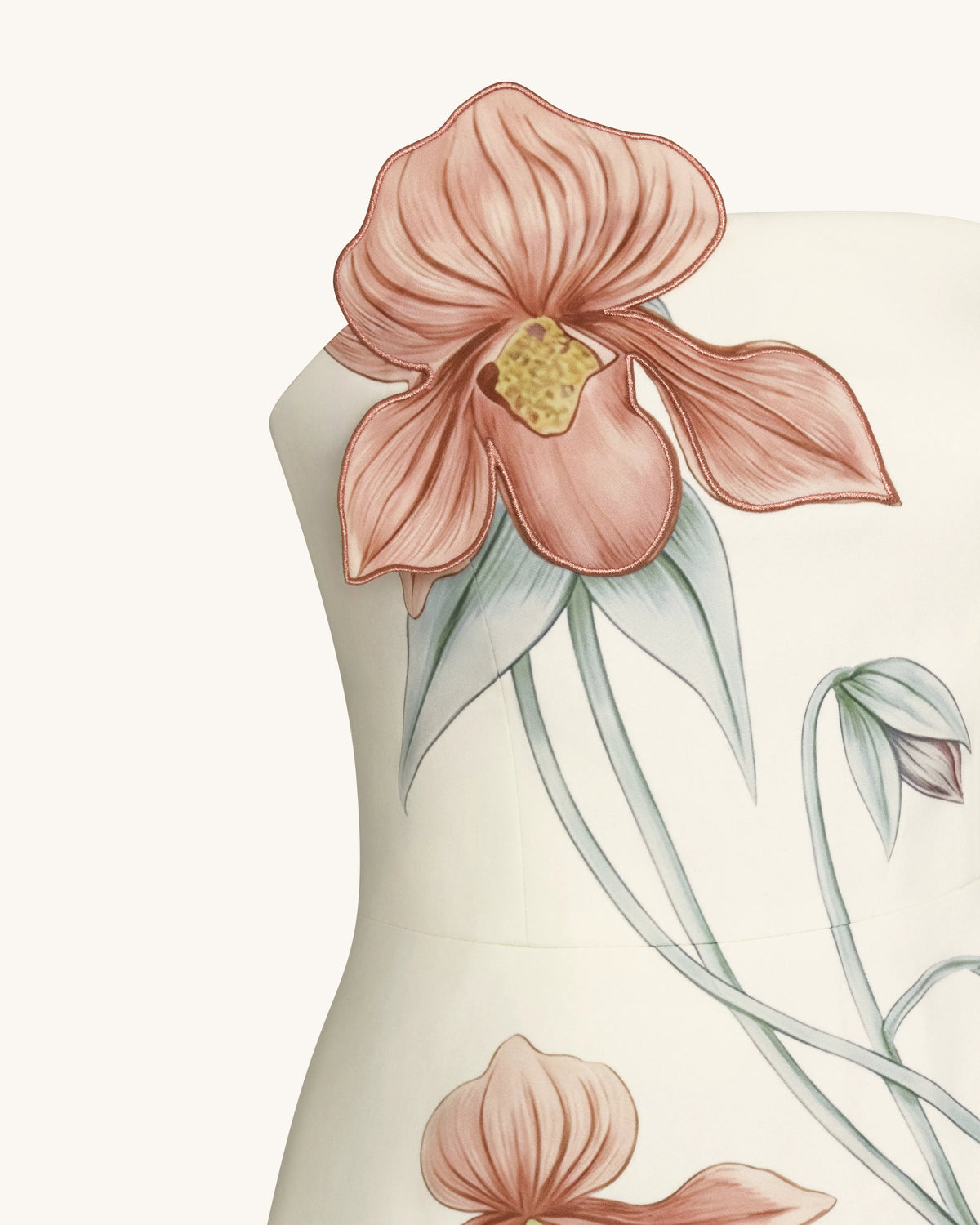 Slipper Orchid Appliqué Mini Dress - Ivory/Peach Pink
