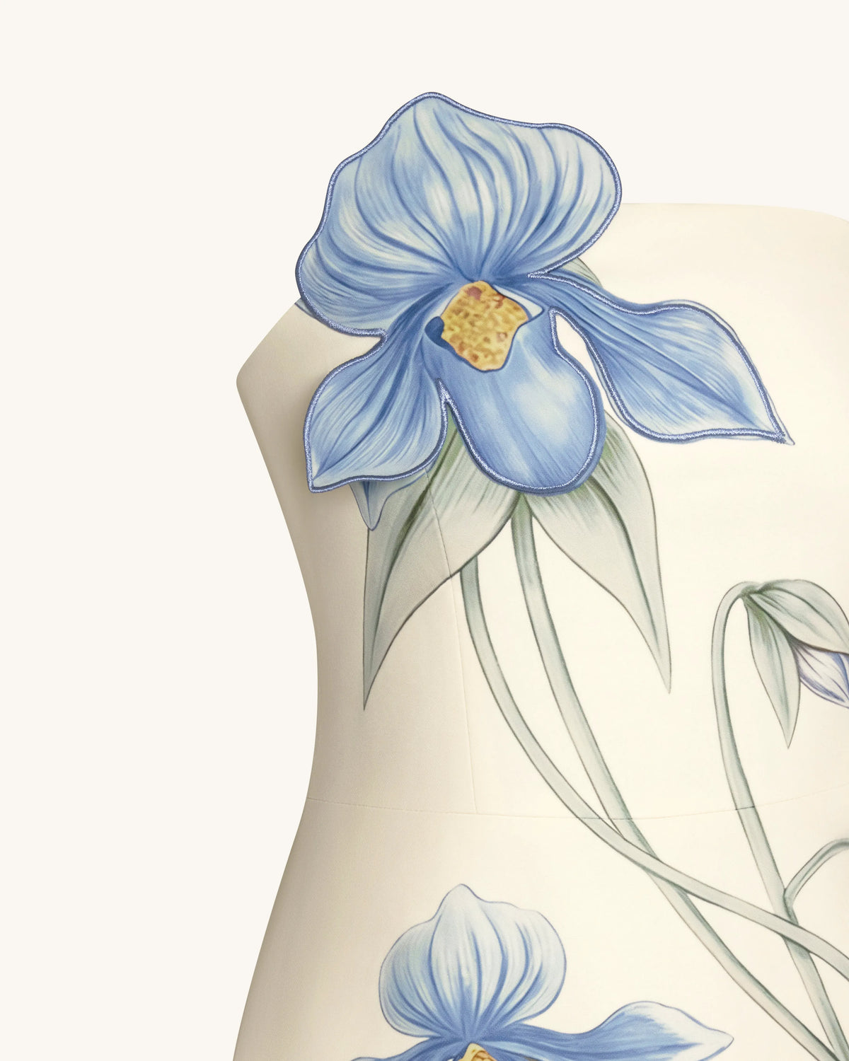 Slipper Orchid Appliqué Mini Dress - Ivory/Blue