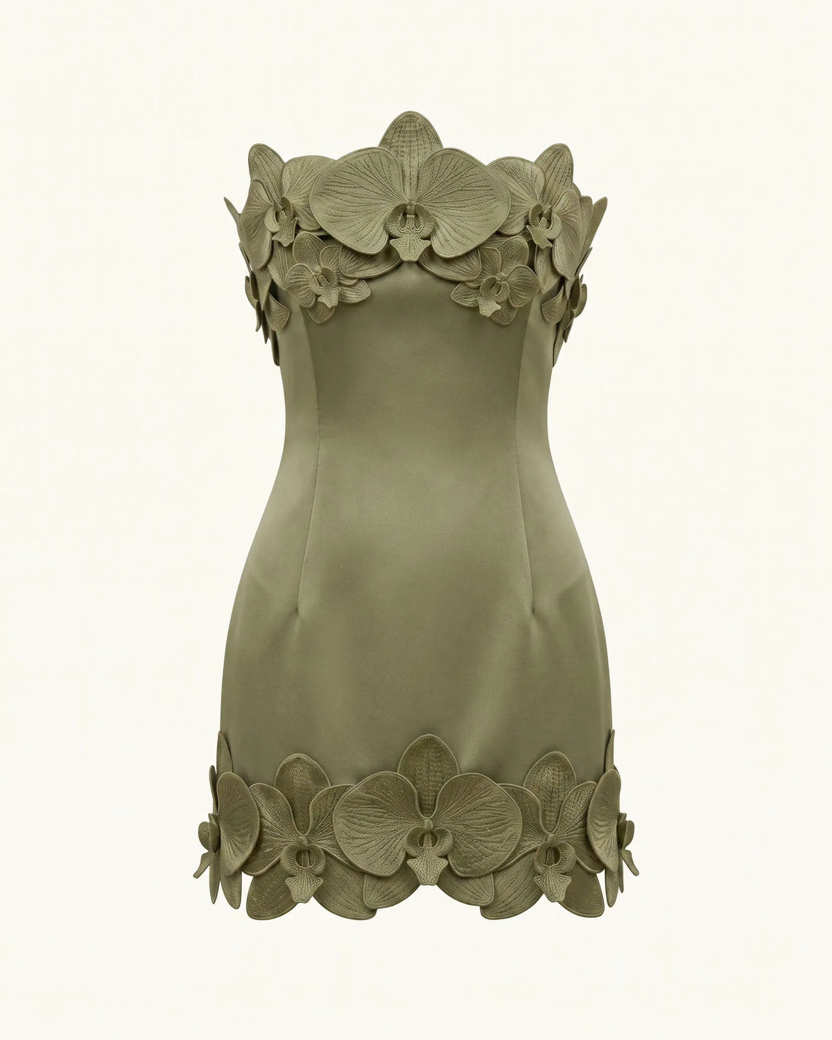 Orchid Trim Strapless Mini Dress - Greyish Green