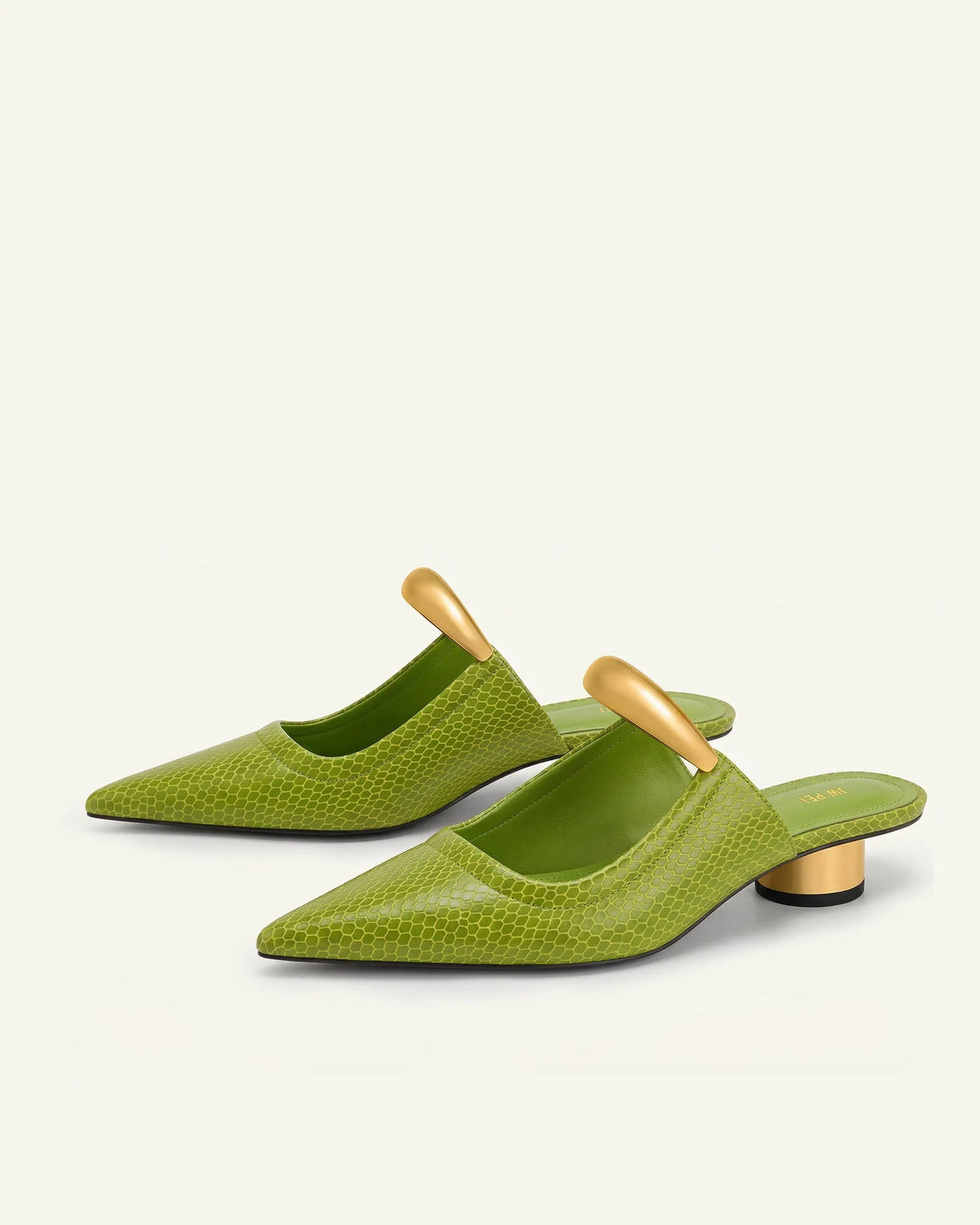 Helena Pierced Snakeskin Mules - Green