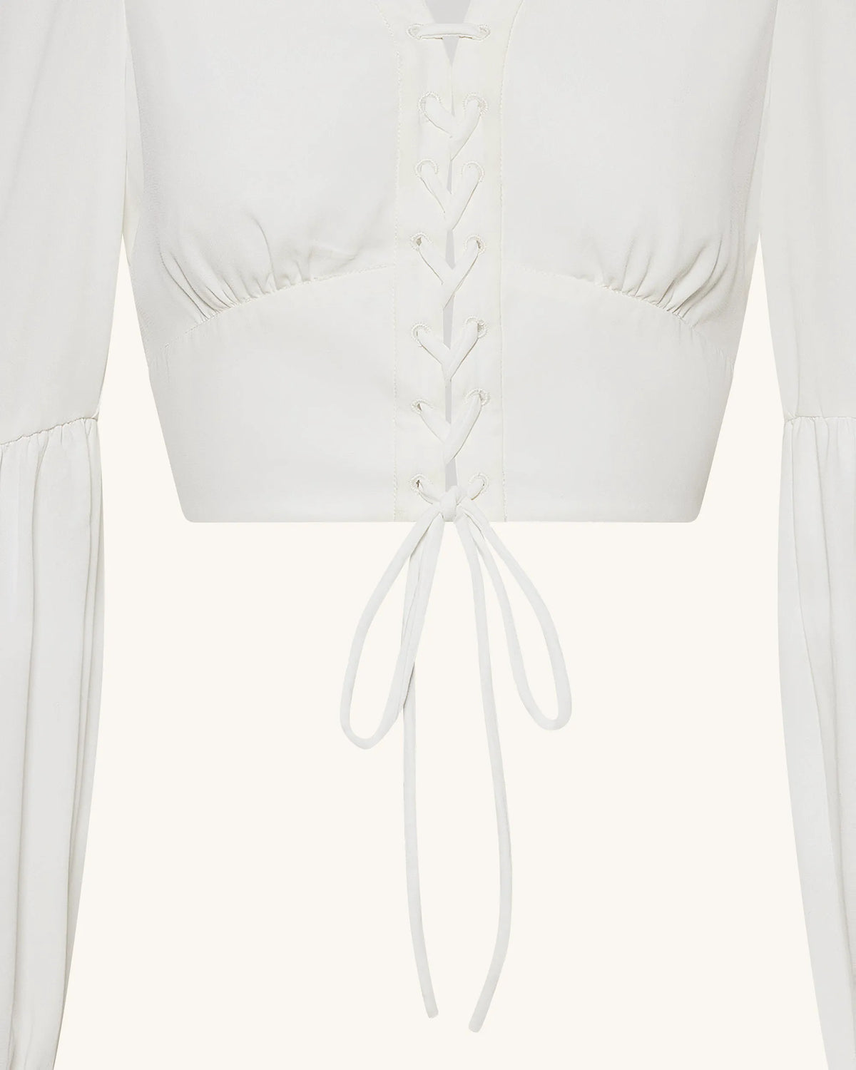 Chiffon Lantern-Sleeve Tie-Front Cropped Blouse - White