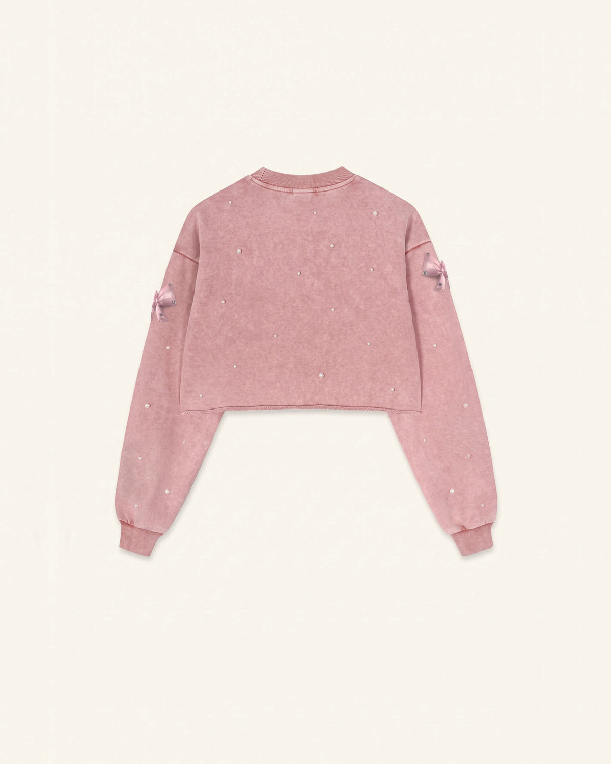 Coquette 3D Satin Bow Pearl Sweatshirt - Vintage Pink