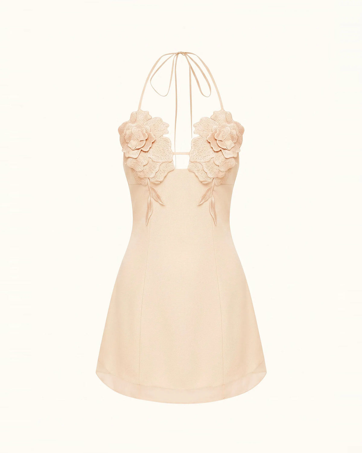 Flower Embroidered Mini Dress - Light Pinkish Flesh Color