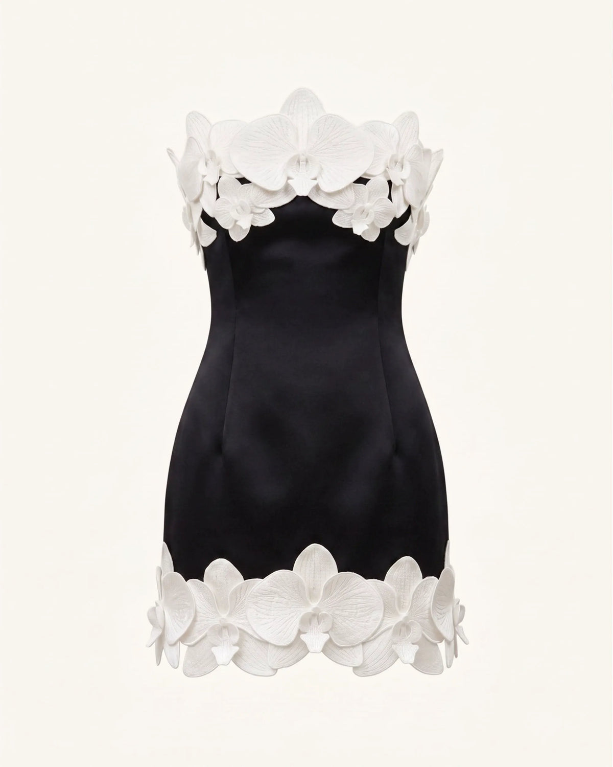 Orchid Trim Strapless Mini Dress - Black & Ivory