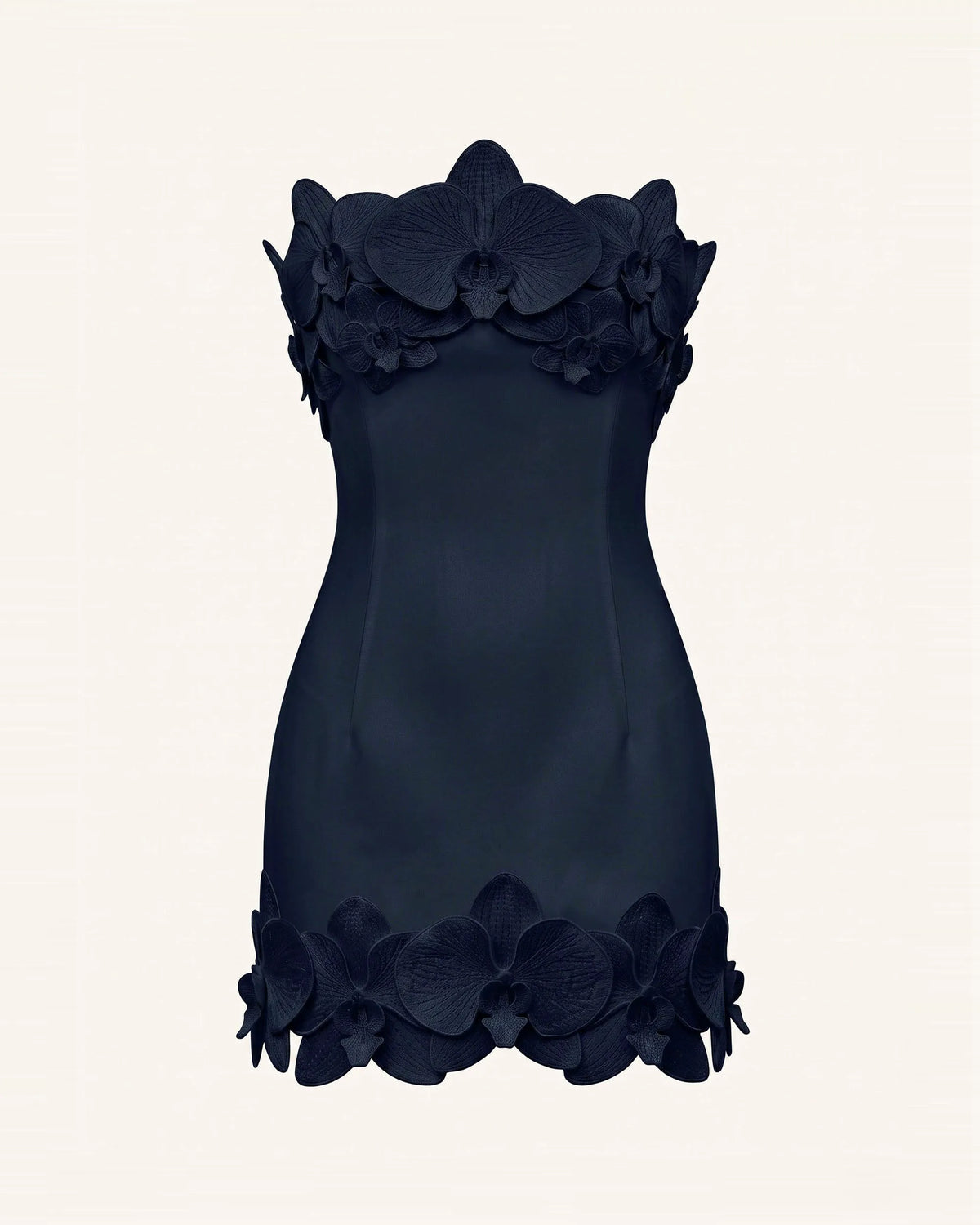 Orchid Trim Strapless Mini Dress - Dark Blue