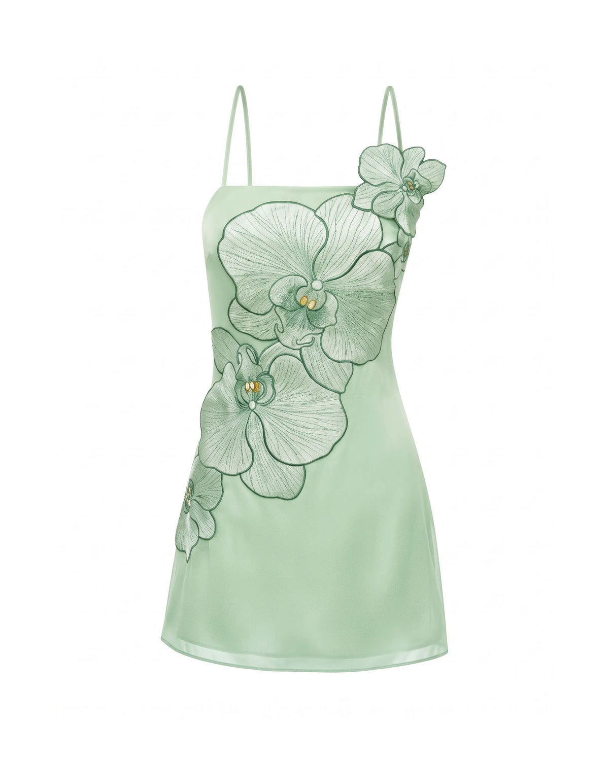 Orchid Appliqué Mini Dress - Mint Green