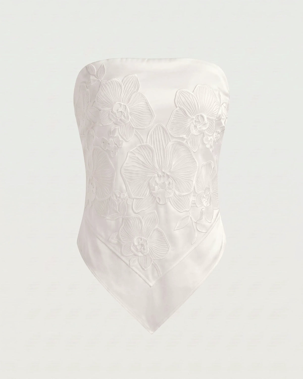 Orchid Embroidered Strapless Handkerchief Top - White