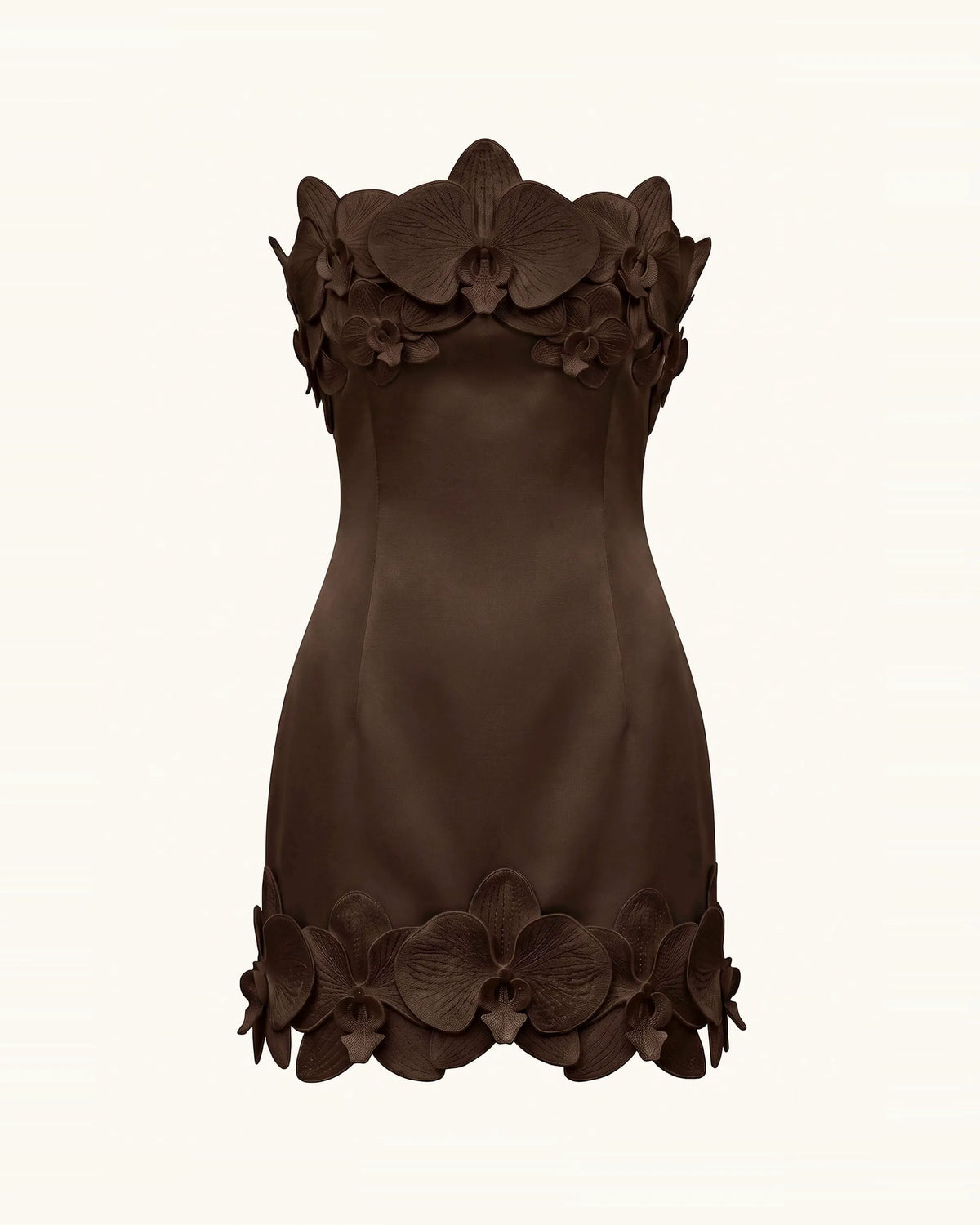 Orchid Trim Strapless Mini Dress - Brown