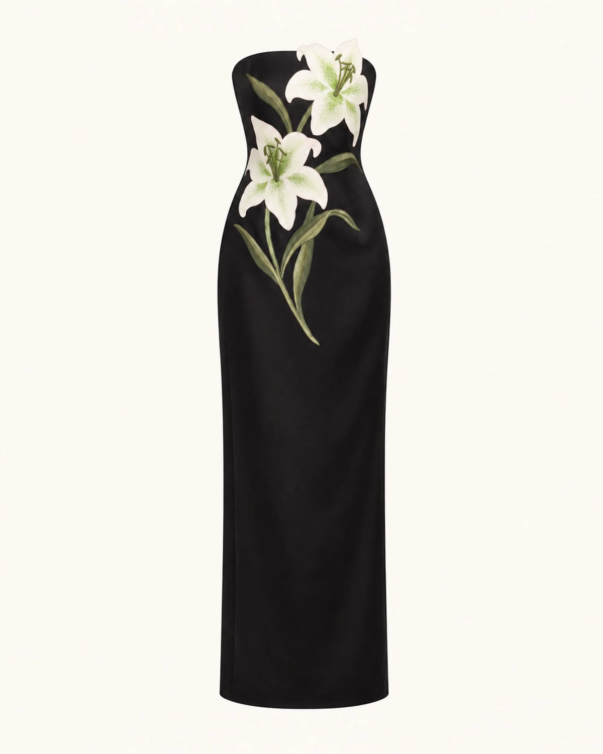 Lily Embroidered Strapless Column Maxi Dress - Black