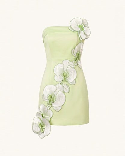 Orchid Embroidered Floral Appliqué Strapless Mini Dress - Pistachio Green