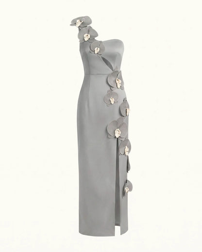 Orchid Embellished Cutout Slit Maxi Dress - Grey