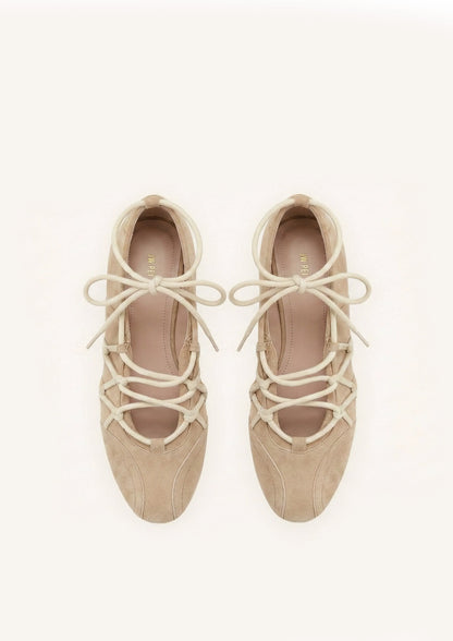Iria Lace-Up Ballet Flats - Light Brown