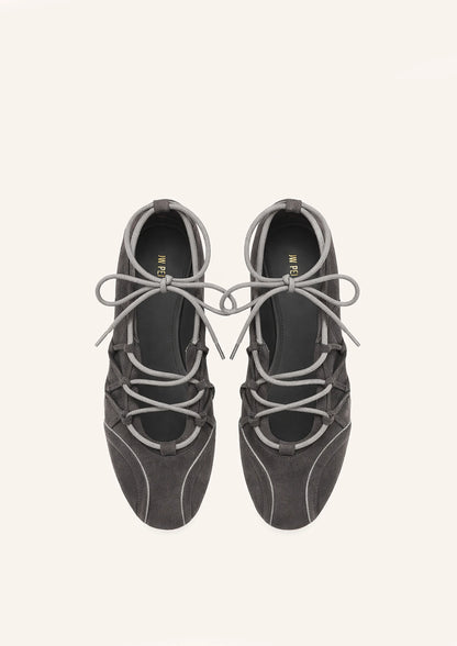 Iria Lace-Up Ballet Flats - Dark Grey