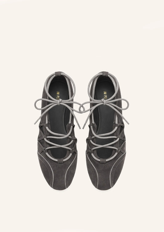 Iria Lace-Up Ballet Flats - Dark Grey