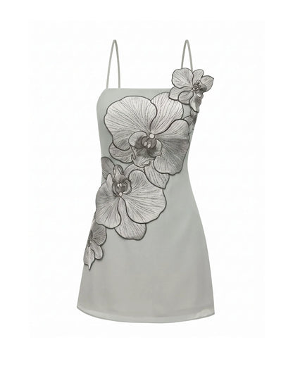 Orchid Appliqué Mini Dress - Grey