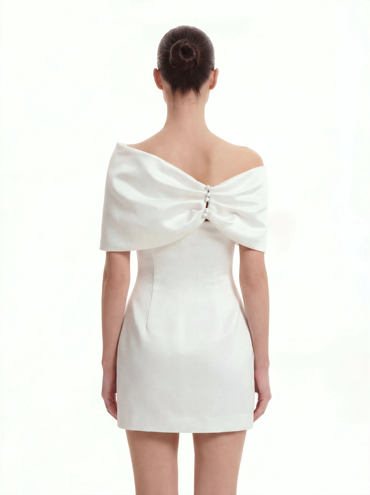 Satin Asymmetric Bow Mini Dress - White