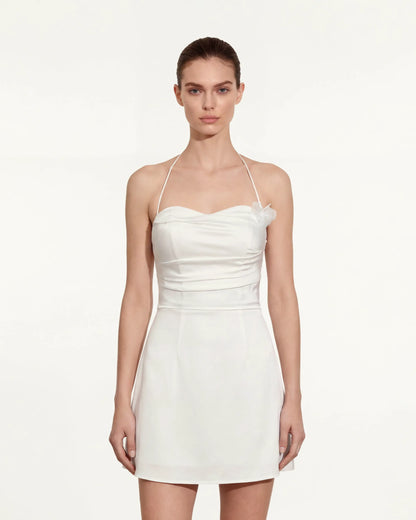 Floral Ruched Halter Mini Dress - White