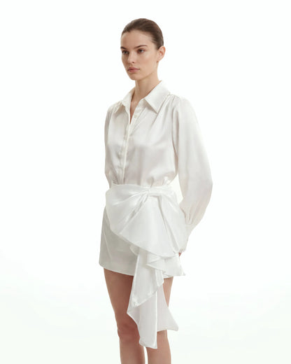Cascading Bow Mini Skirt - White