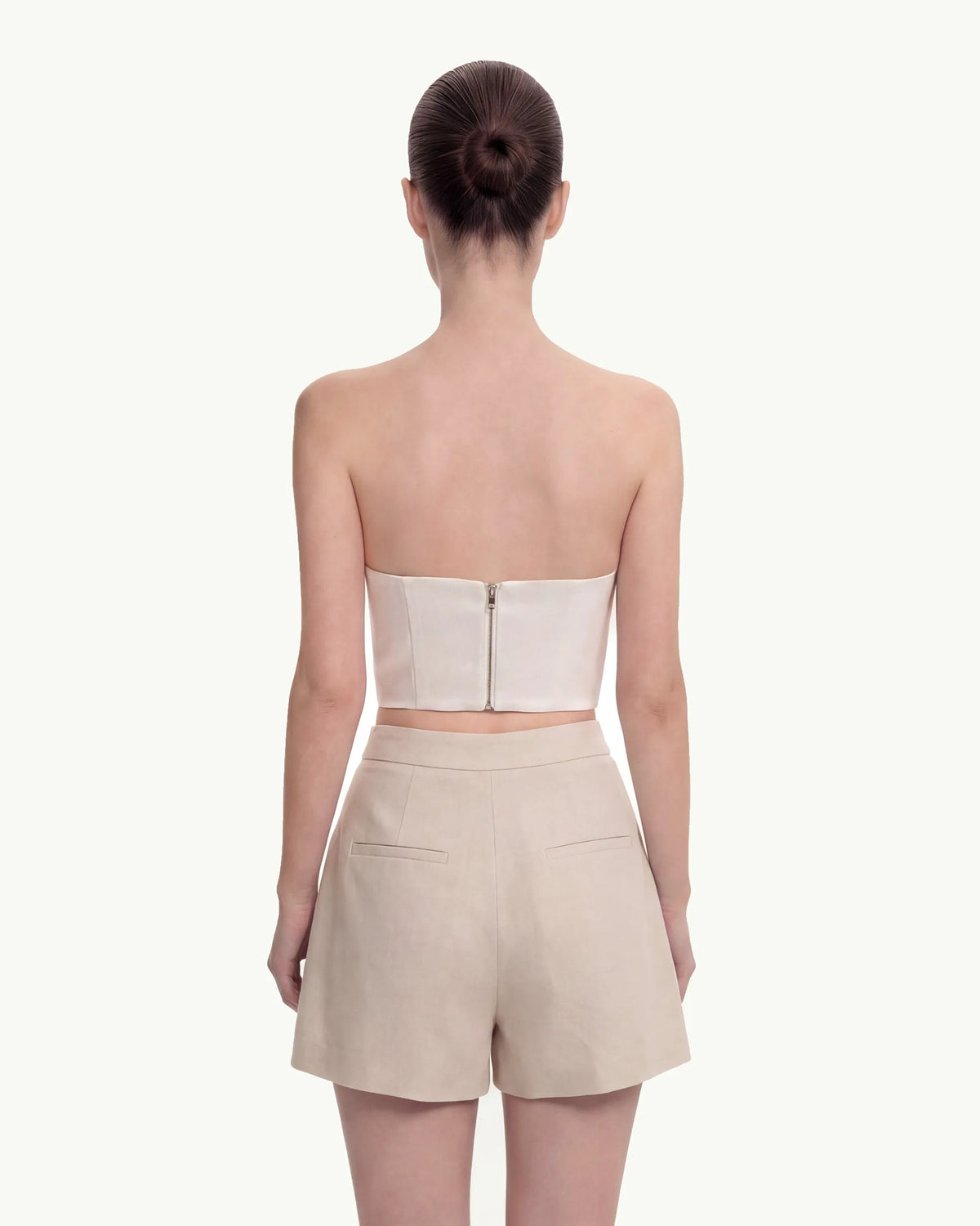Woven Cotton Tailored Shorts - Beige