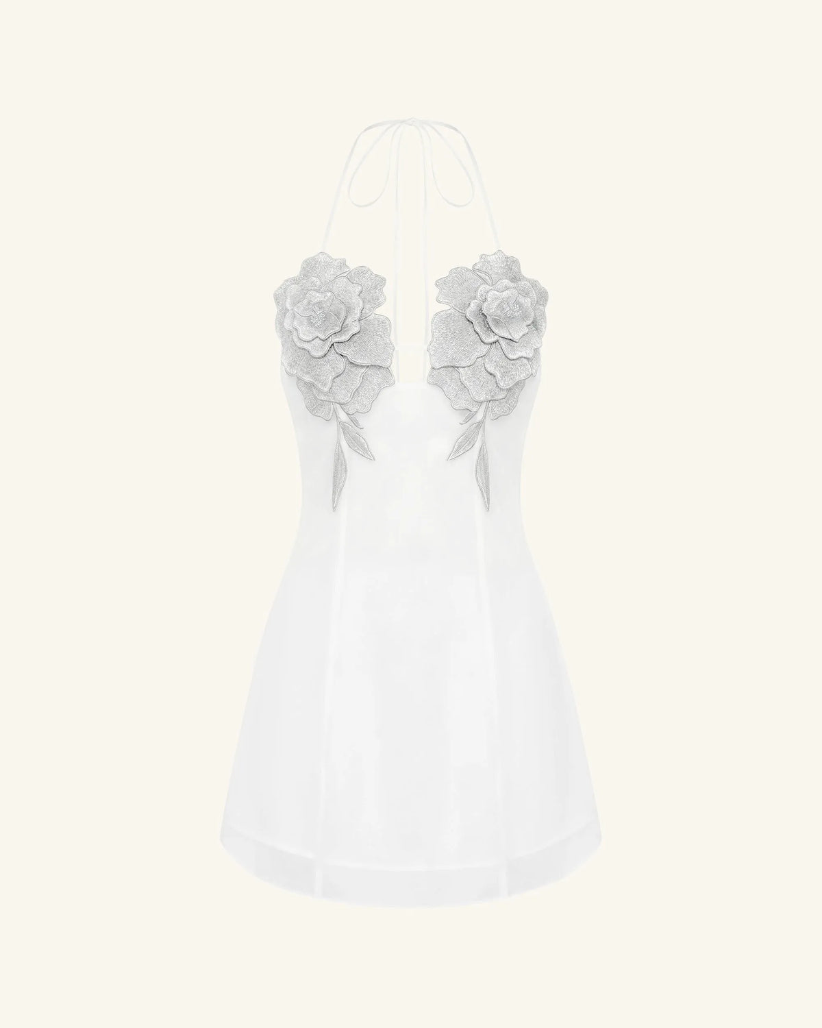 Flower Embroidered Mini Dress - White