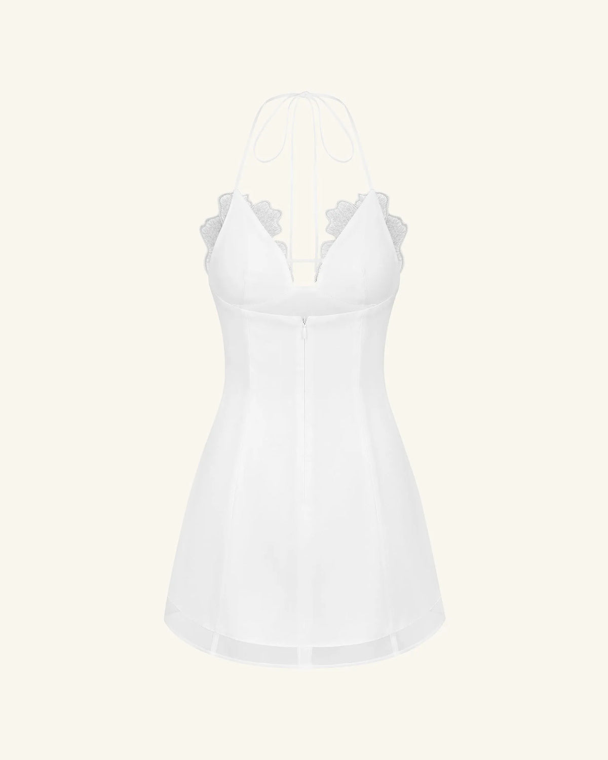 Flower Embroidered Mini Dress - White