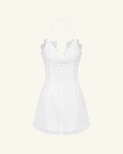 Flower Embroidered Mini Dress - White