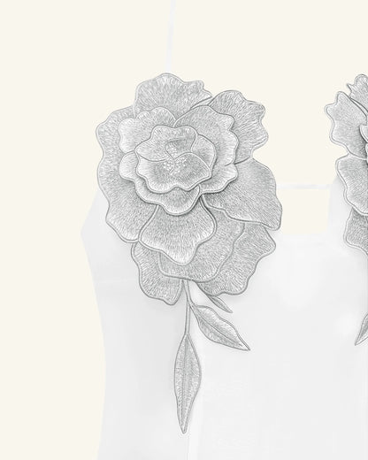 Flower Embroidered Mini Dress - White