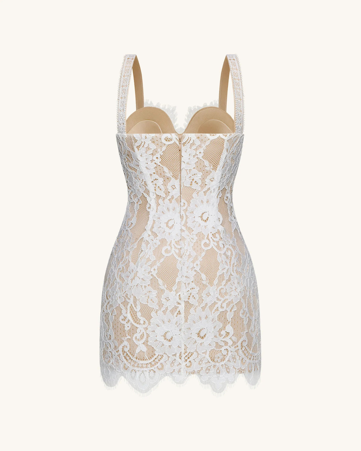 Eyelash Lace Bustier Bodycon Dress - White