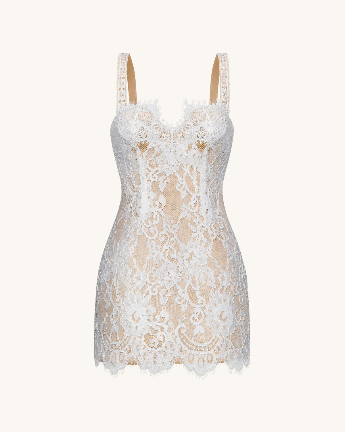 Eyelash Lace Bustier Bodycon Dress - White