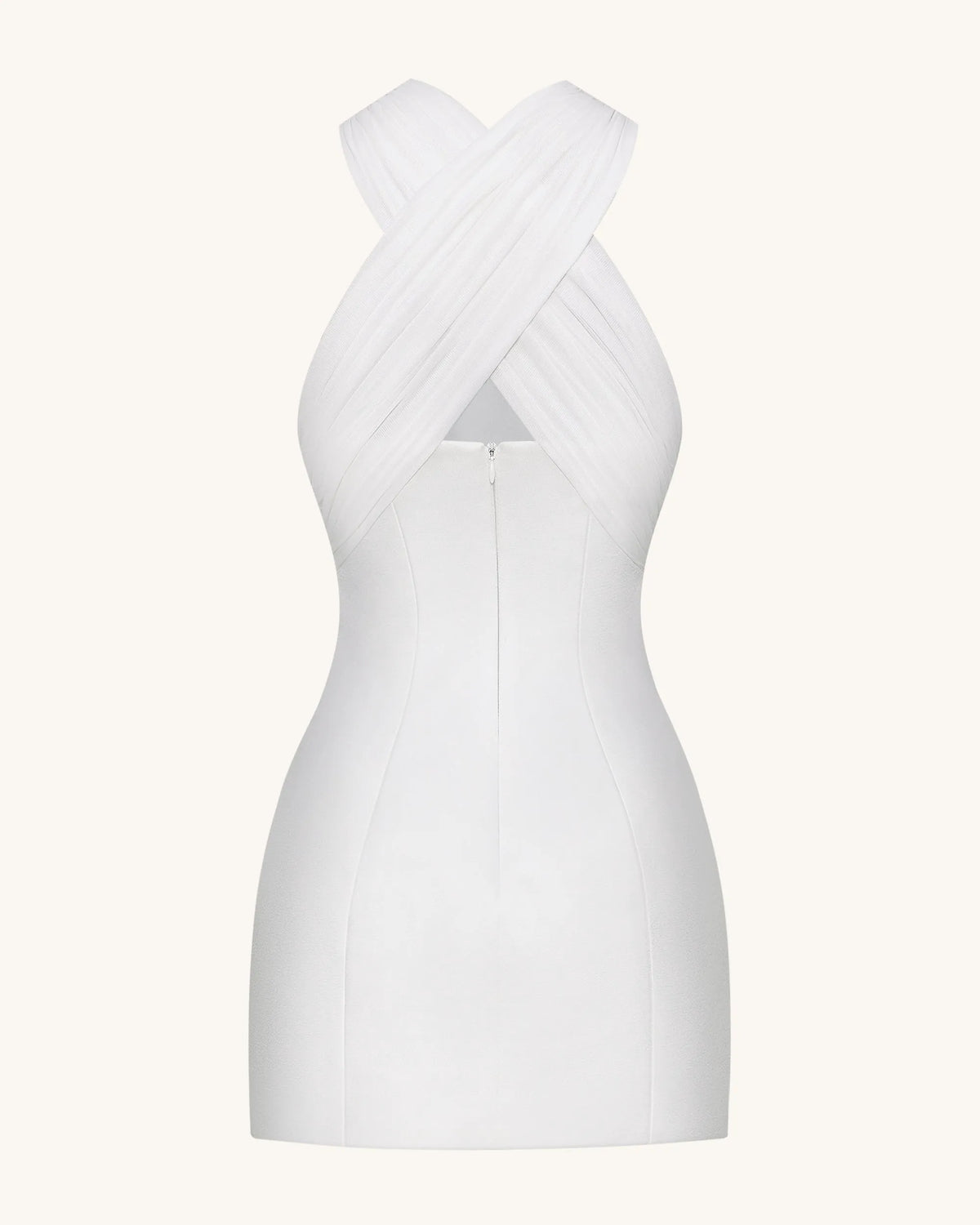 Satin Mini Dress with Tulle Cross-Halter - White