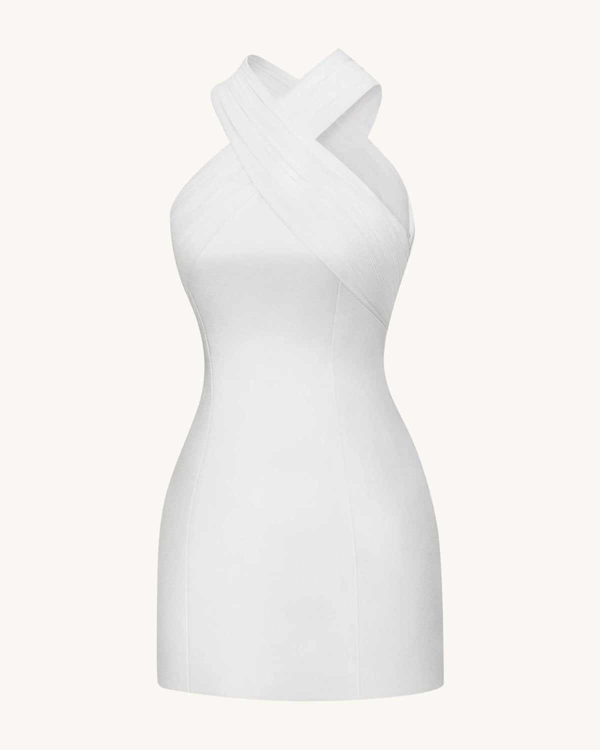 Satin Mini Dress with Tulle Cross-Halter - White