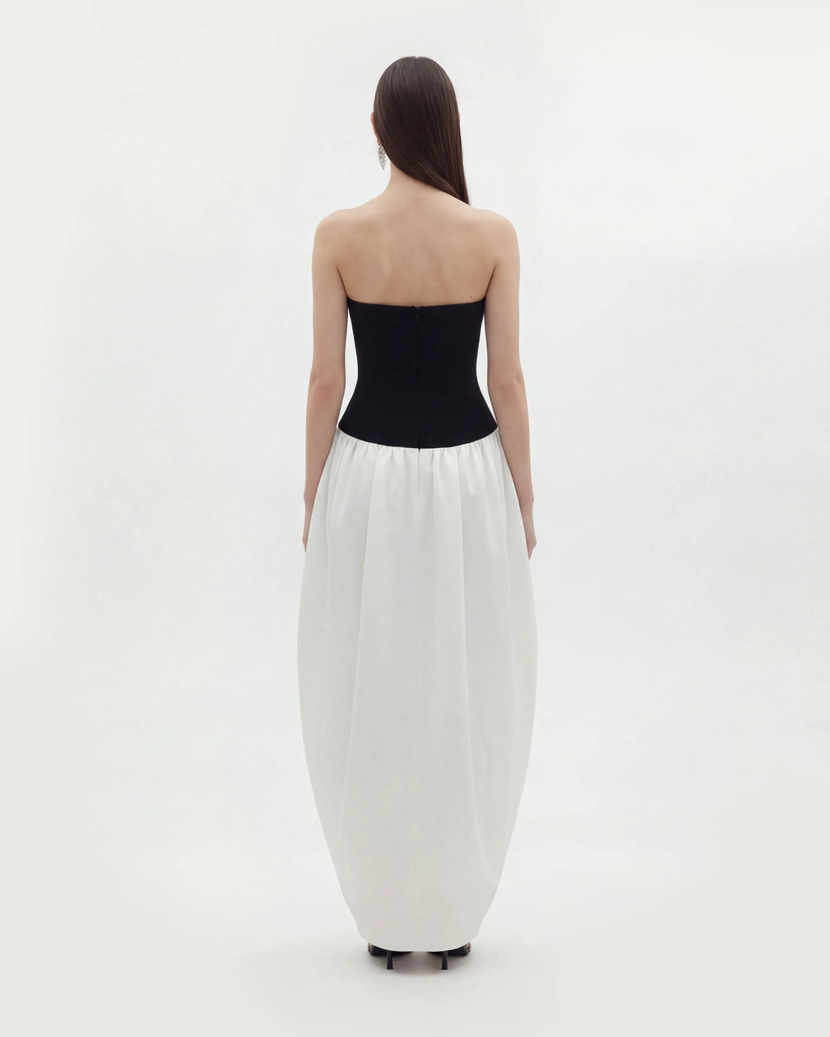 Monochrome Paneled Strapless Sculptural Maxi Dress - Black