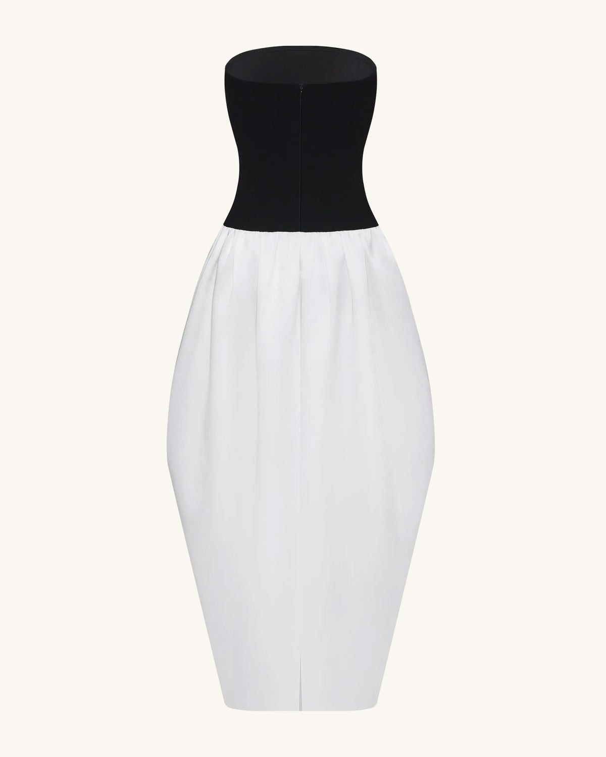 Monochrome Paneled Strapless Sculptural Maxi Dress - Black