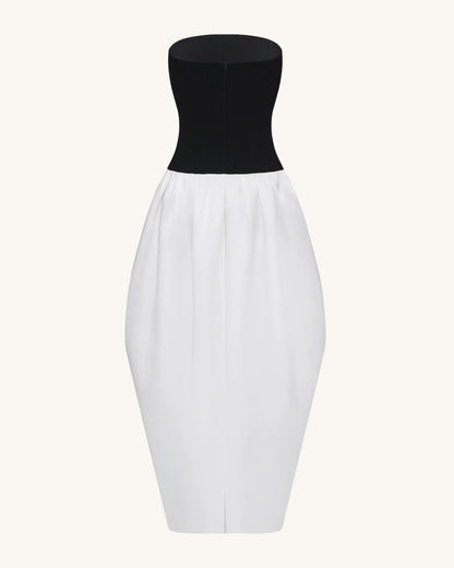 Monochrome Paneled Strapless Sculptural Maxi Dress - Black
