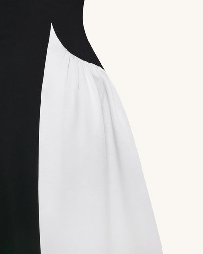 Monochrome Paneled Strapless Sculptural Maxi Dress - Black