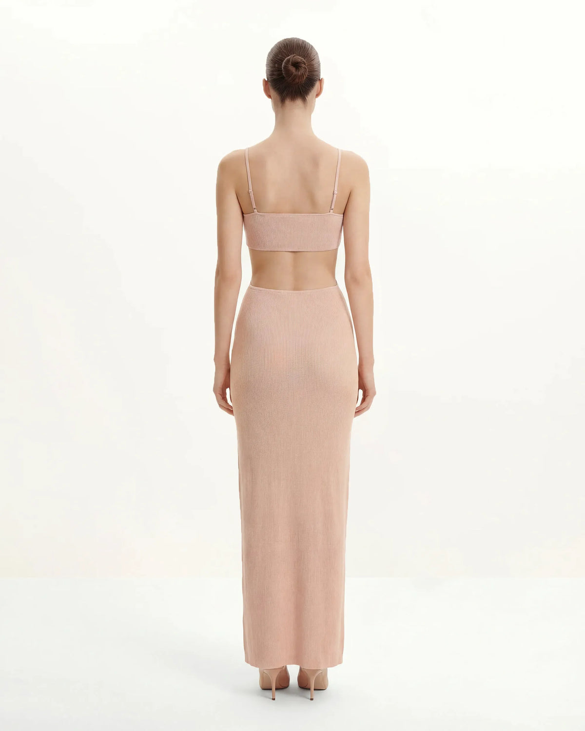 Ribbed Knit Cutout Maxi Dress - Pink