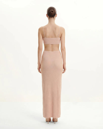 Ribbed Knit Cutout Maxi Dress - Pink