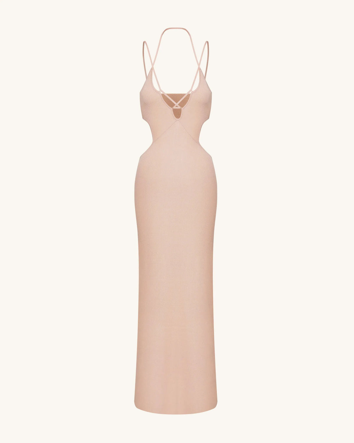 Ribbed Knit Cutout Maxi Dress - Pink