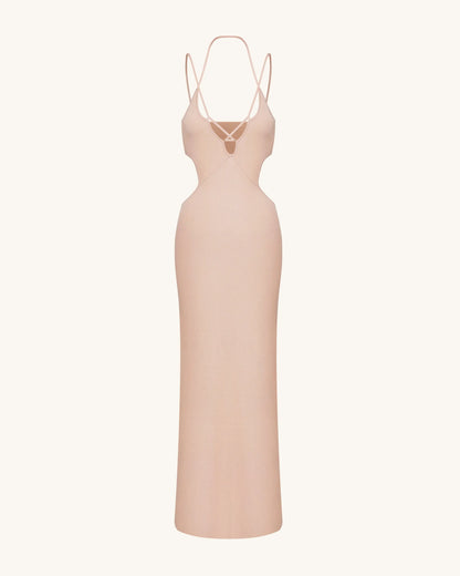 Ribbed Knit Cutout Maxi Dress - Pink