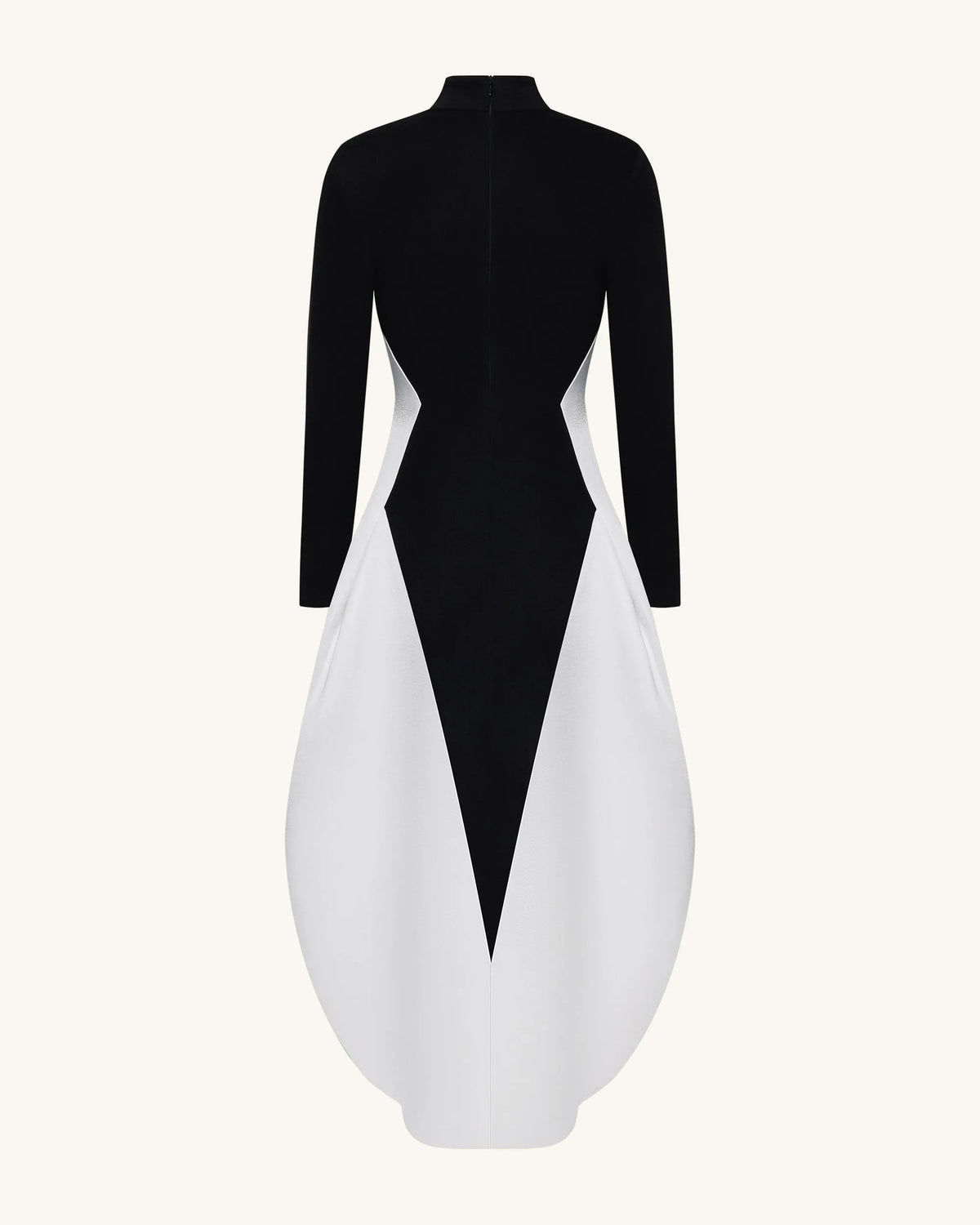 Monochrome Paneled Long-Sleeve Maxi Dress - Black